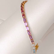 18k gold multicolor rainbow tennis line link bracelet