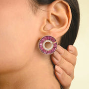 Circle Rhodolite Curve Earrings