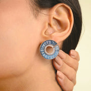 Circle Blue Topaz Curve Earrings