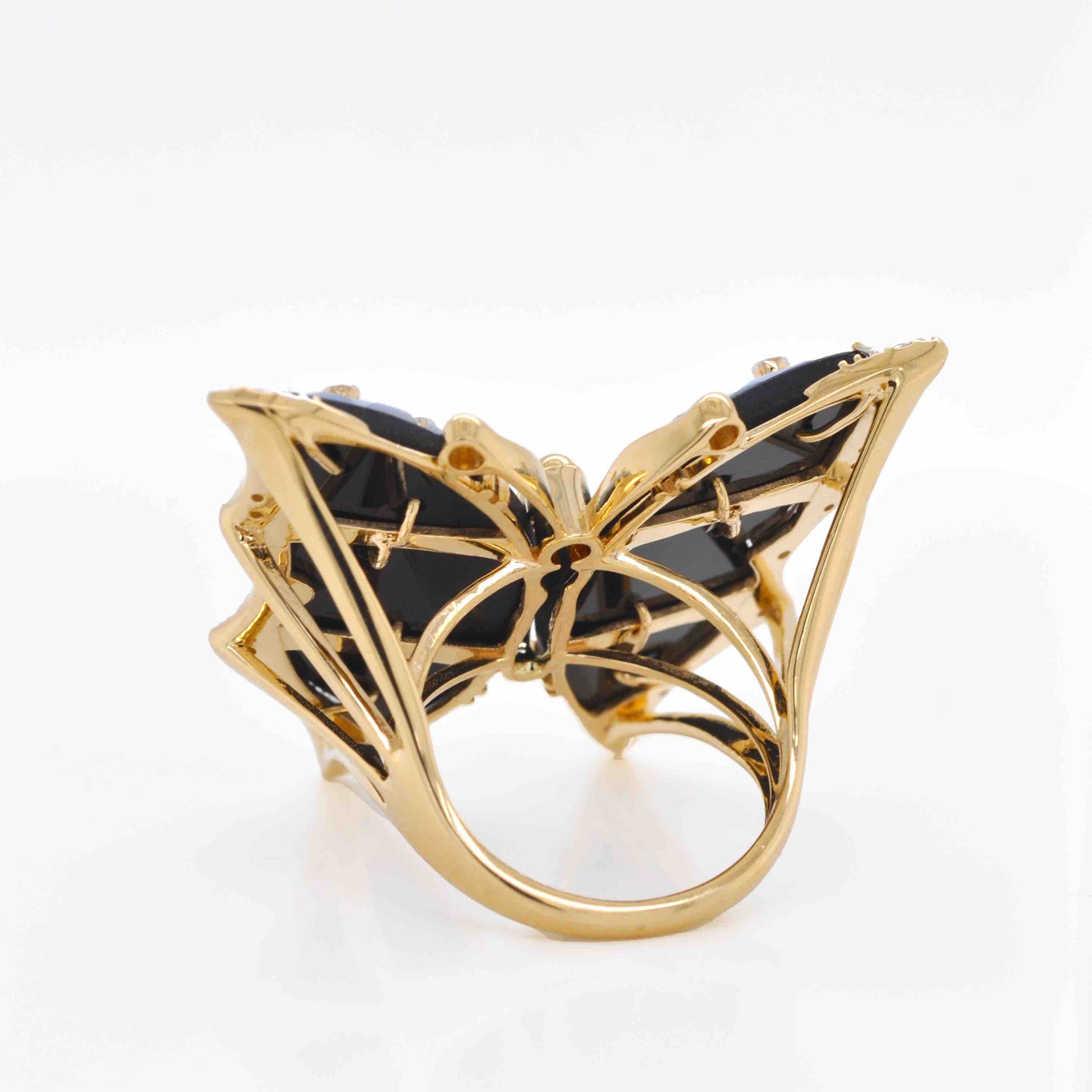 18K Gold Hand-Carved Agate Butterfly Cocktail Diamond Ring - Vaibhav Dhadda Jewelry