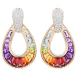 18K Gold Rainbow Gemstones Diamond Doorknocker Earrings