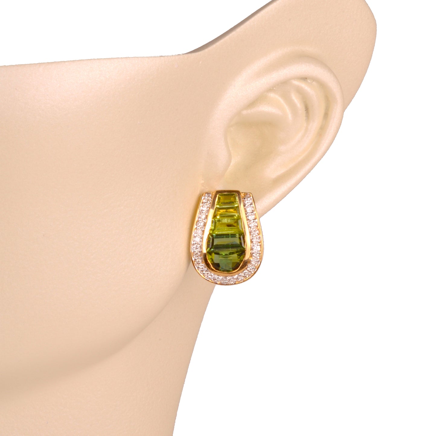 18K Gold Green Tourmaline Peridot Diamond Studs Earrings - Vaibhav Dhadda Jewelry