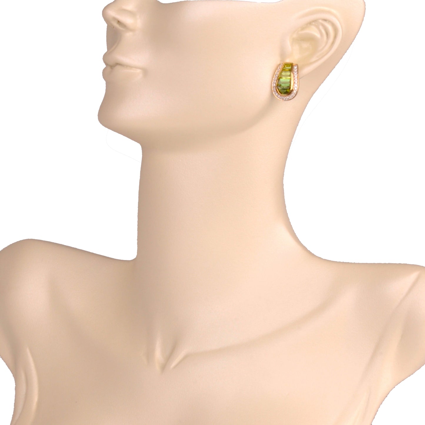 18K Gold Green Tourmaline Peridot Diamond Studs Earrings