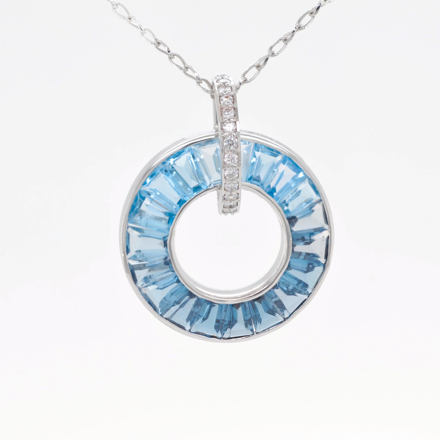 Circle Blue Topaz Diamond Pendant