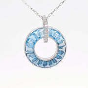 Circle Blue Topaz Diamond Pendant