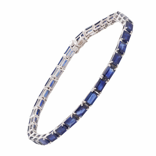 18K White Gold Octagon Blue Sapphire Tennis Bracelet