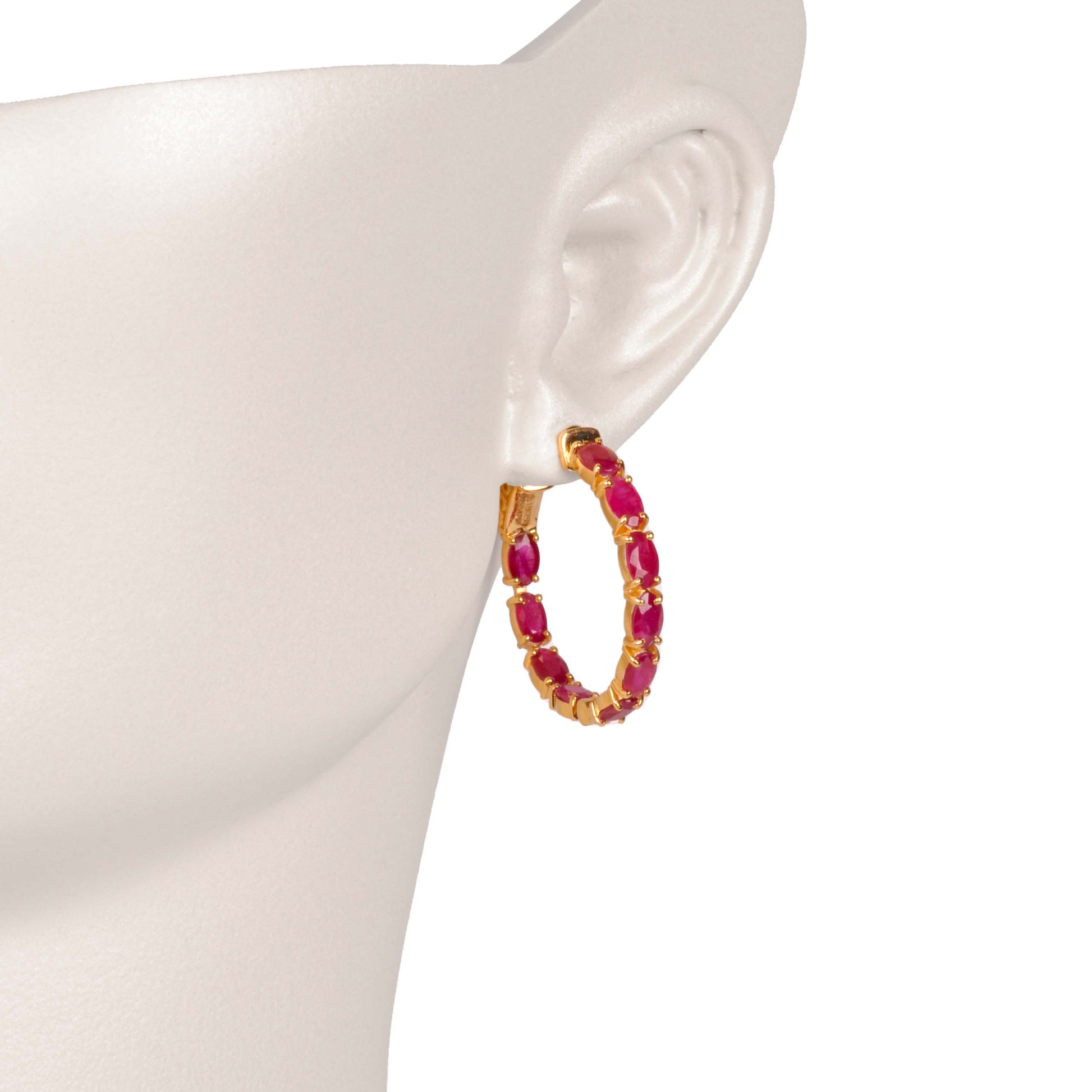 Classic Oval Hoop Earrings with Exquisite Red Stones