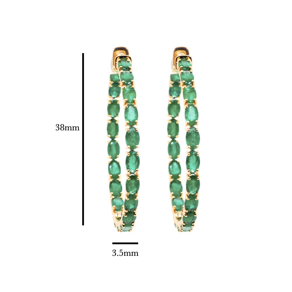 18K Gold Natural Zambian Emerald Oval Hoop Earrings - Vaibhav Dhadda Jewelry