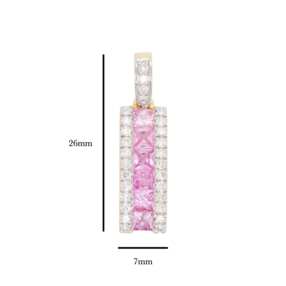 18K Gold Pink Sapphire Art Deco Diamond Pendant Necklace