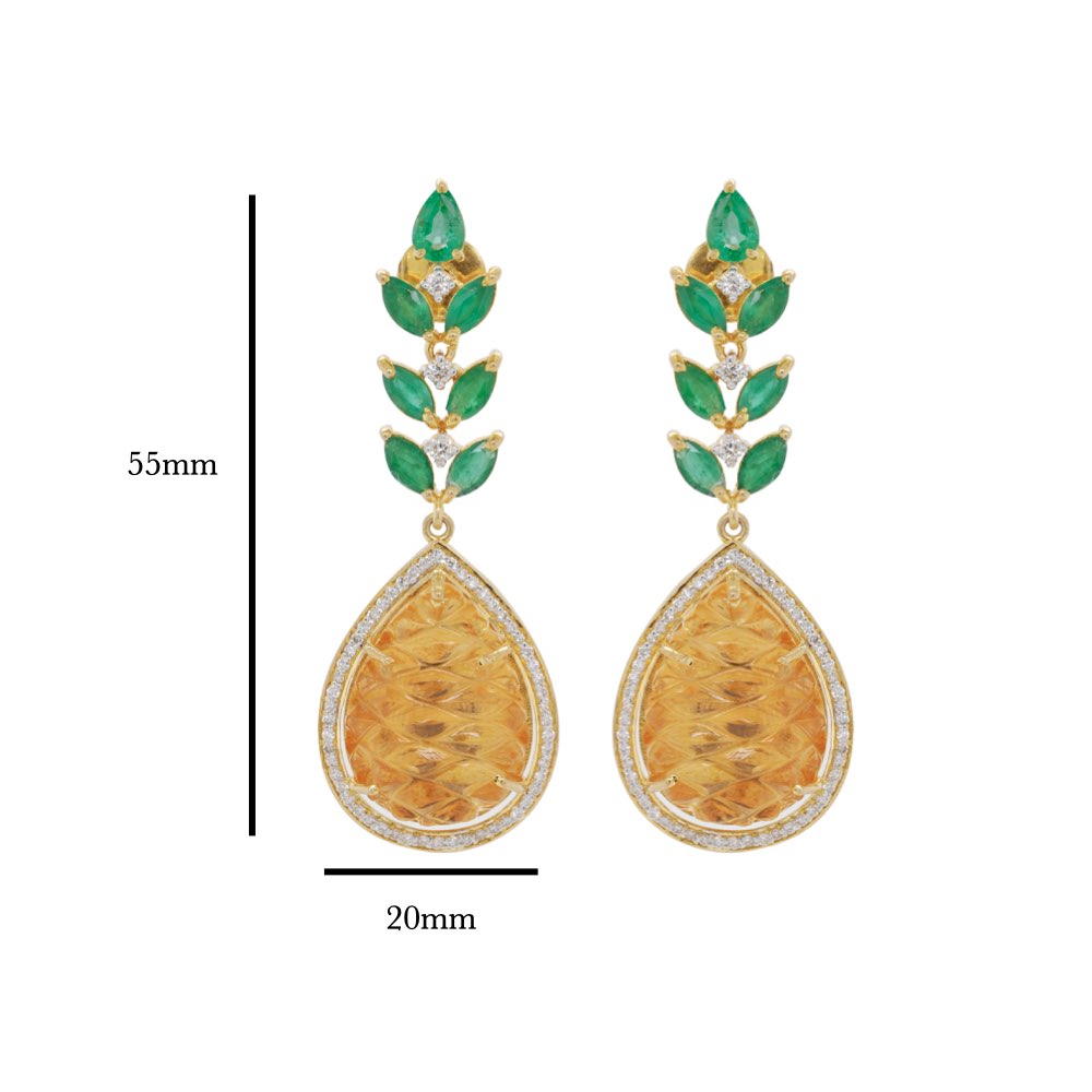 Carved Pineapple Earrings with Citrine and Emerald