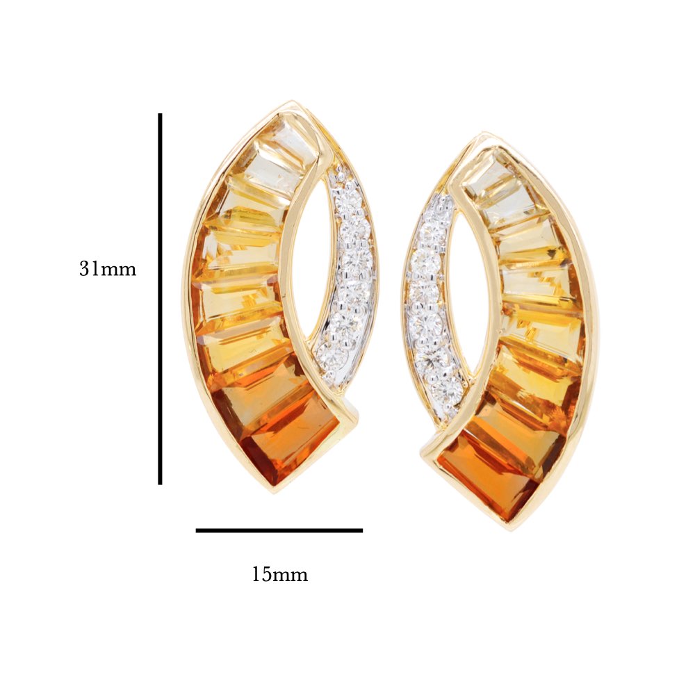 Taper Baguette Earrings with Natural Citrine Gems