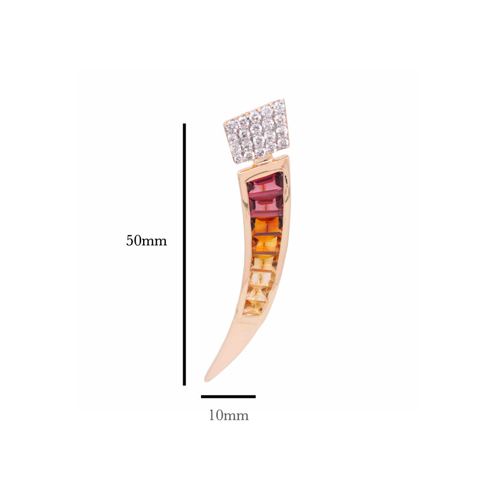 18K Gold Rhodolite Garnet Citrine Tapered Baguette Diamond Pendant