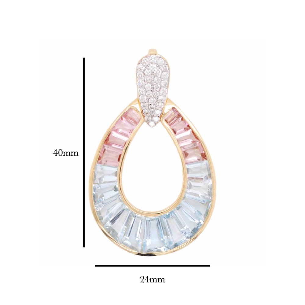 18K Gold Aquamarine Pink Tourmaline Diamond Raindrop Set - Vaibhav Dhadda Jewelry