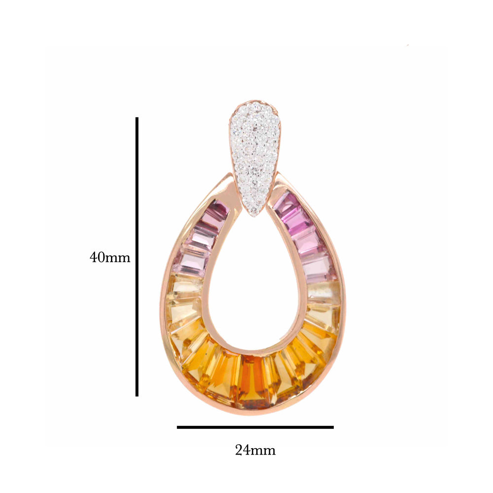 18K Gold Citrine Pink Tourmaline Diamond Raindrop Set - Vaibhav Dhadda Jewelry