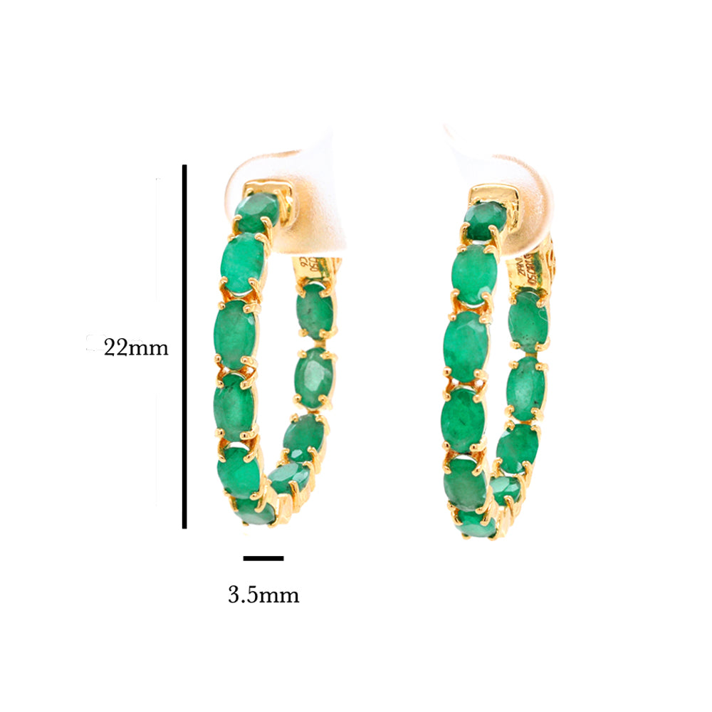 18K Gold Natural Colombian Emerald Oval Hoop Earrings