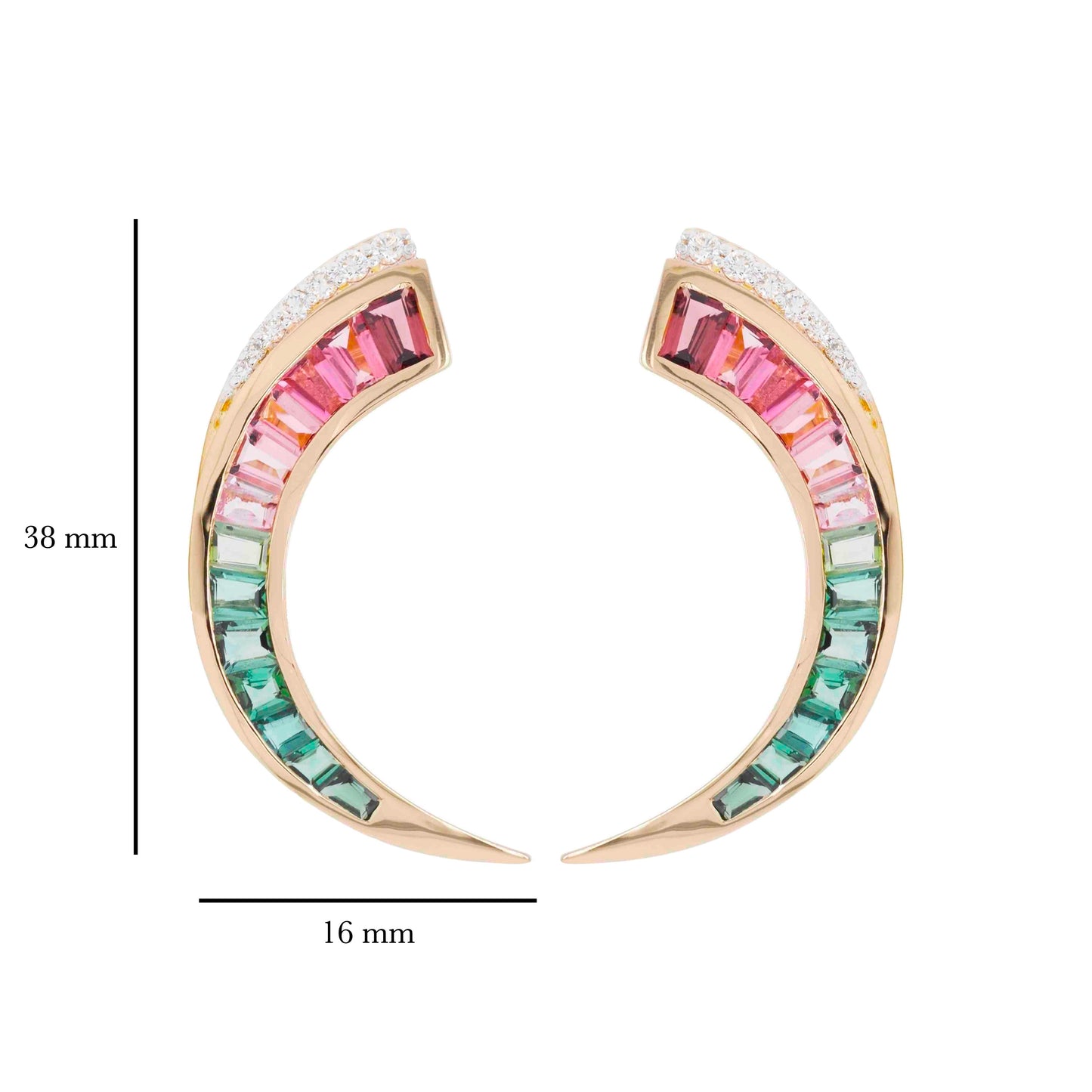 18K Gold Bi Color Tourmaline D-shaped Diamond Earrings