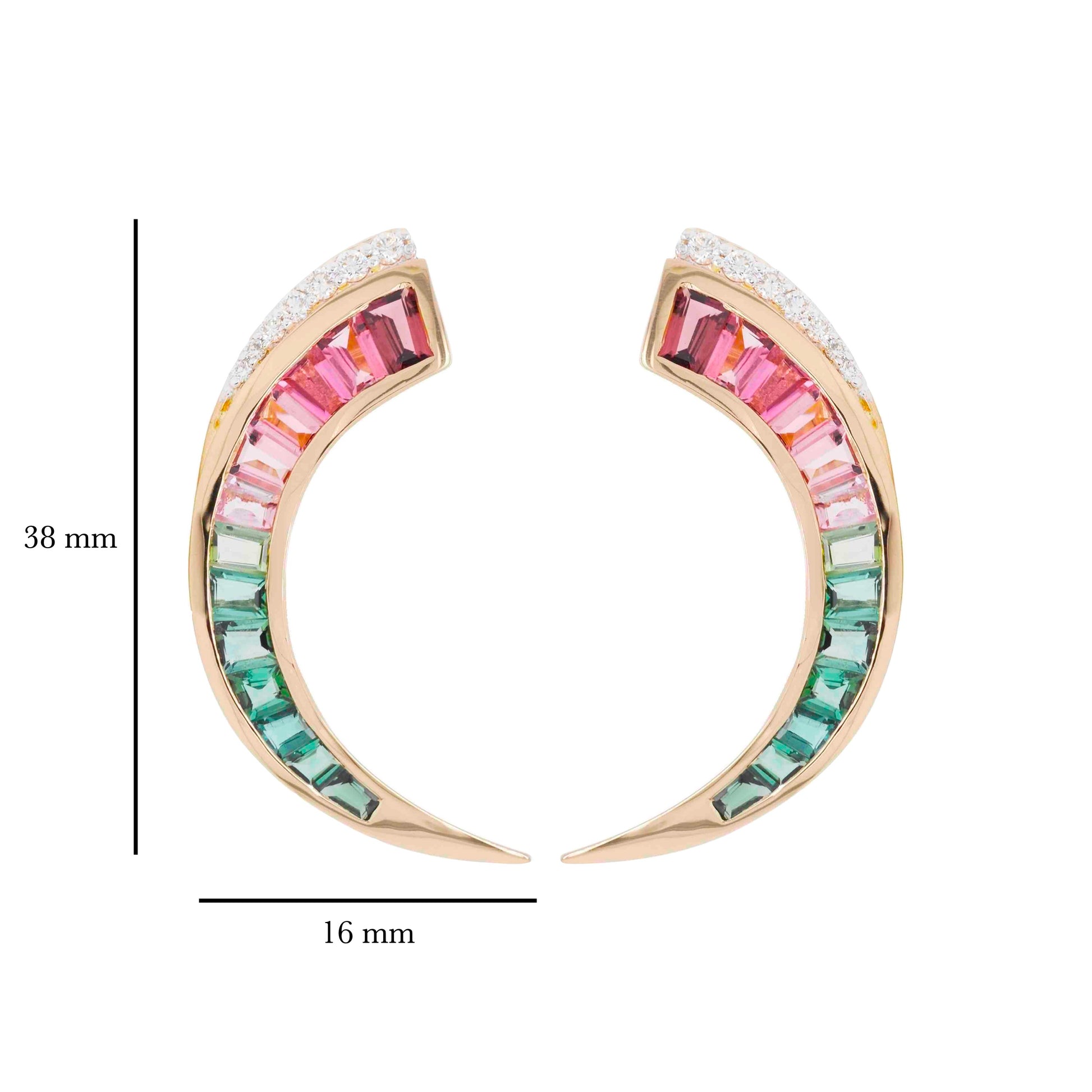 18K Gold Bi Color Tourmaline D-shaped Diamond Earrings - Vaibhav Dhadda Jewelry