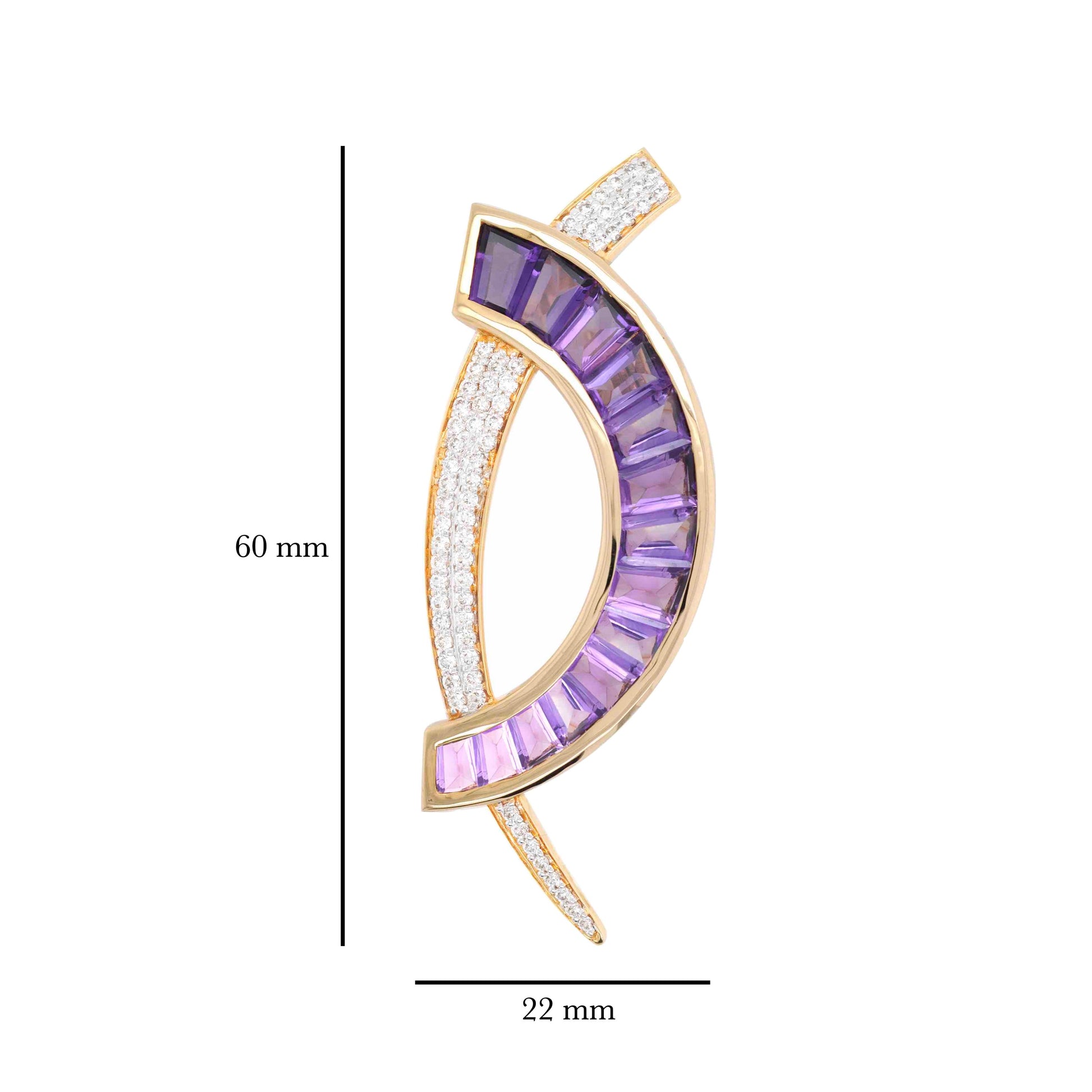 18K Gold "D" Channel-Set Amethyst Diamond Pendant Brooch - Vaibhav Dhadda Jewelry