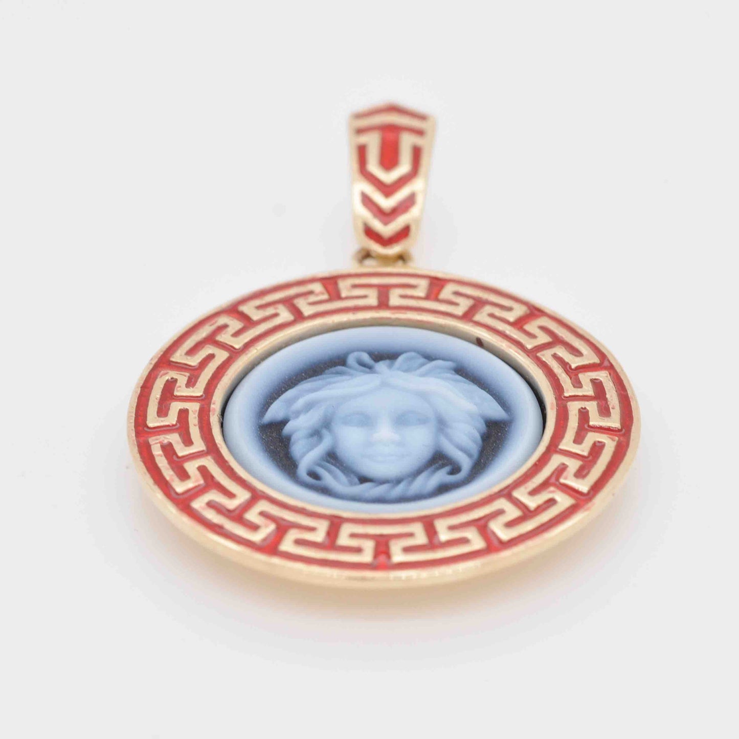 14K Gold Red Enamel Versace Medusa pendant Necklace - Vaibhav Dhadda Jewelry