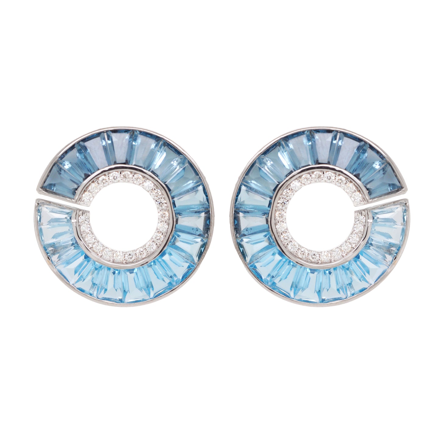 Circle Blue Topaz Curve Earrings