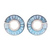 Circle Blue Topaz Curve Earrings