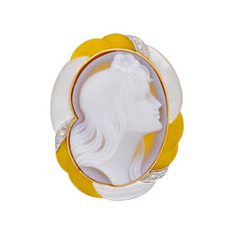 Cameo Lady Yellow Pendant Brooch