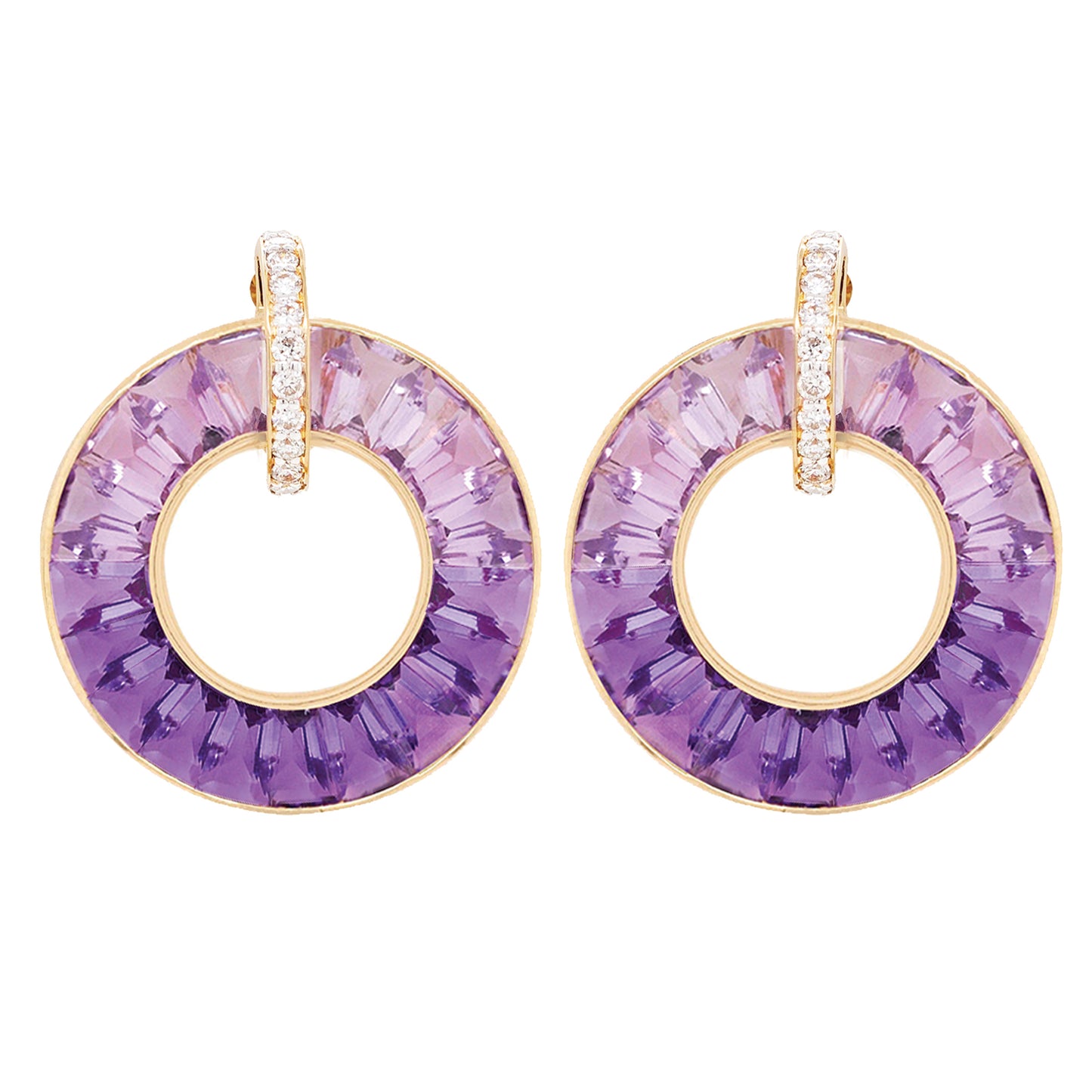 Circle Amethyst Diamond Earrings