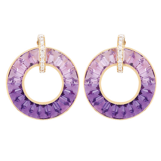 Circle Amethyst Diamond Earrings
