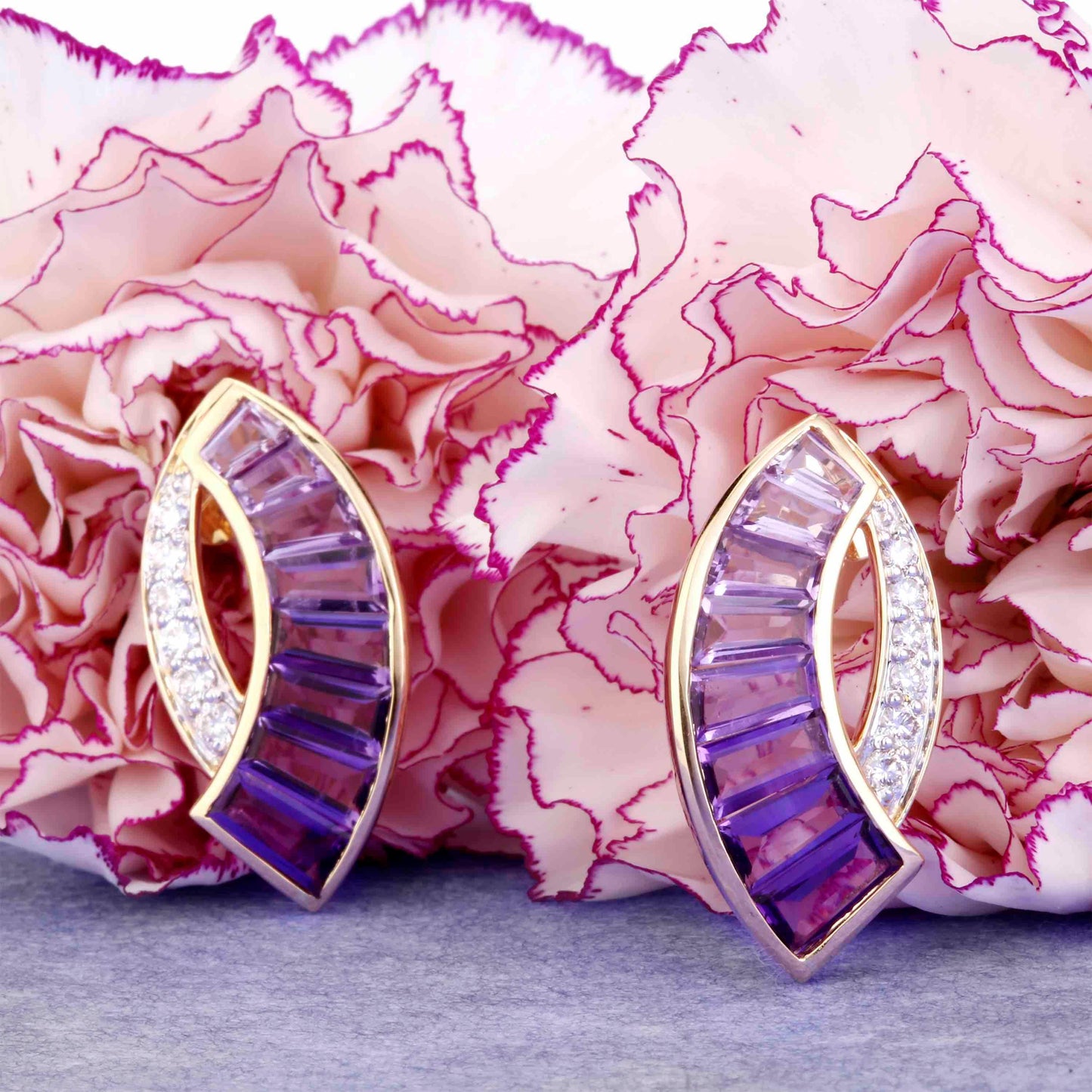 dark purple earrings in gold
