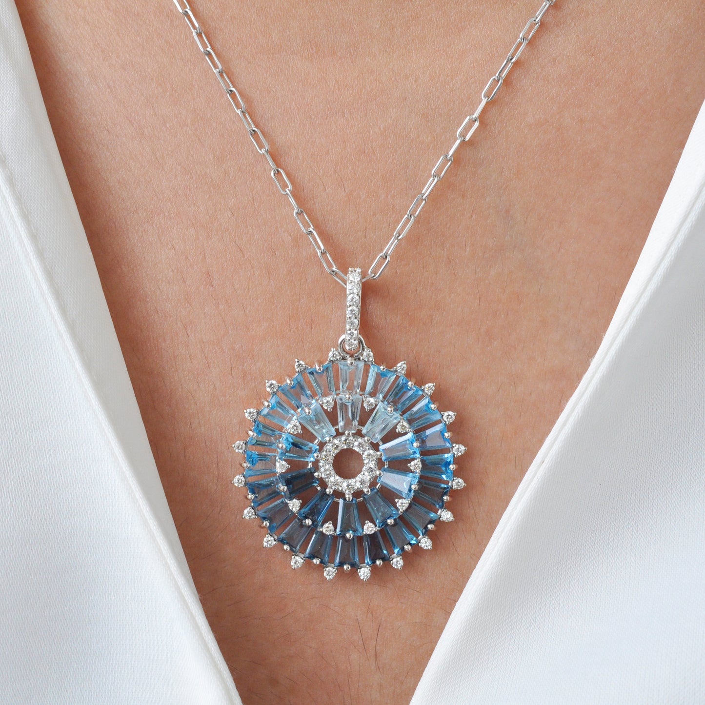 Orbit Blue Topaz Diamond Pendant