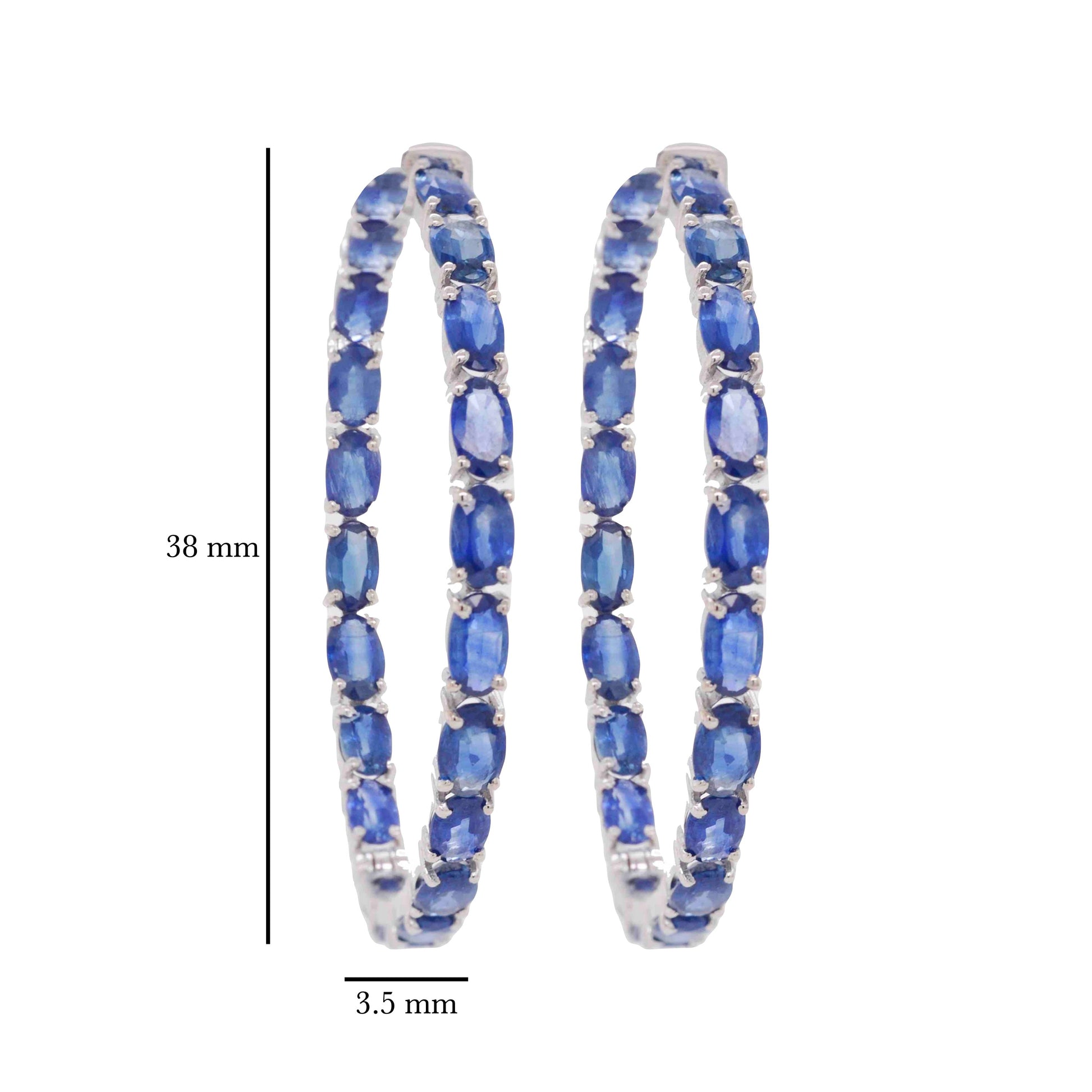 18K Gold Blue Sapphire Oval Hoop Earrings - Vaibhav Dhadda Jewelry