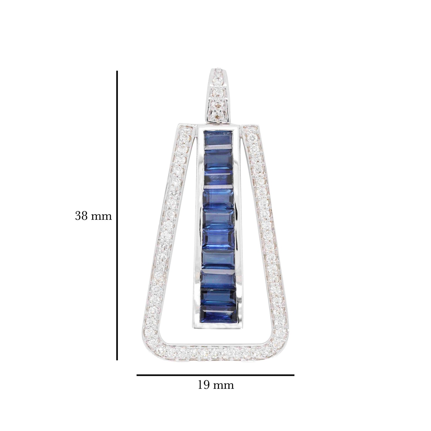 18K Gold Art Deco Channel-Set Blue Sapphire Diamond Pendant Necklace