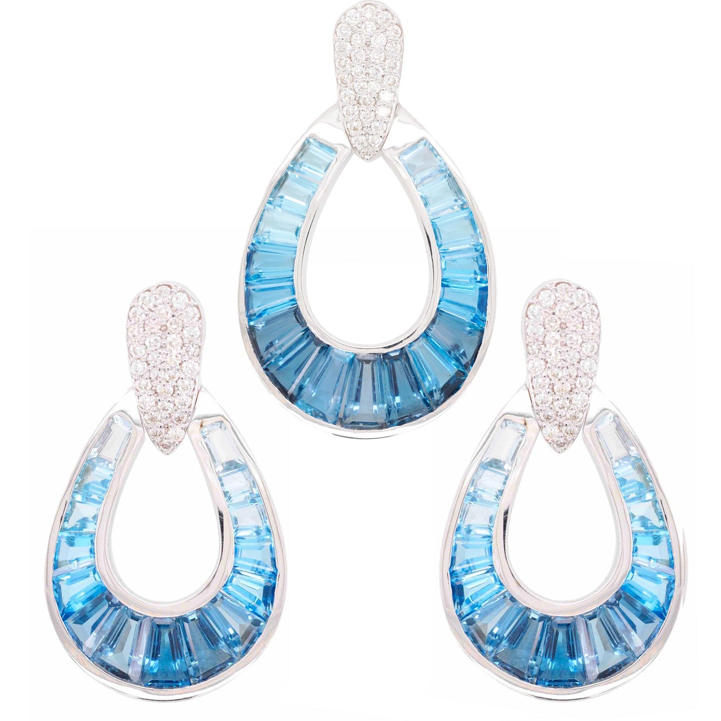 18K White Gold Blue Topaz Diamond Raindrop Set - Vaibhav Dhadda Jewelry