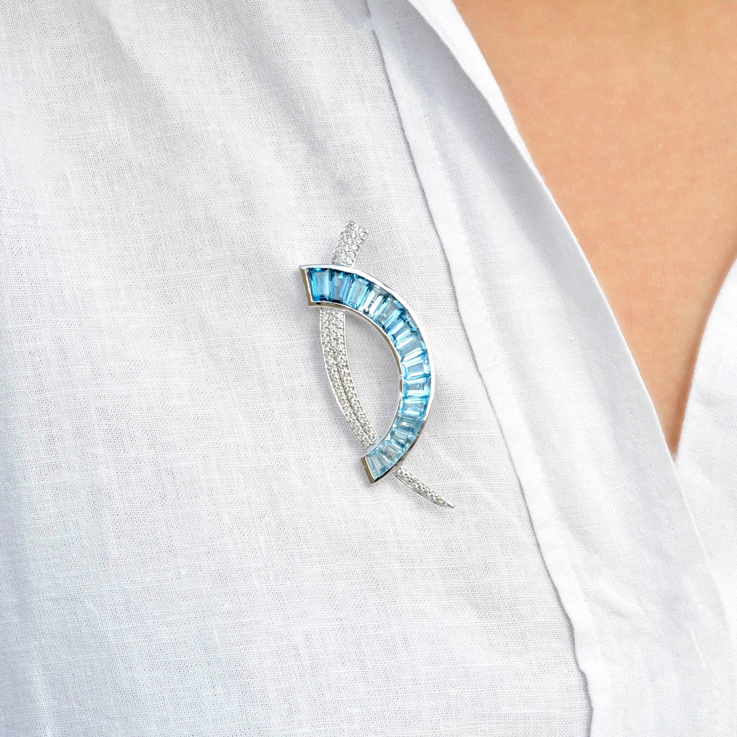 Signature D Blue Topaz Pendant Brooch
