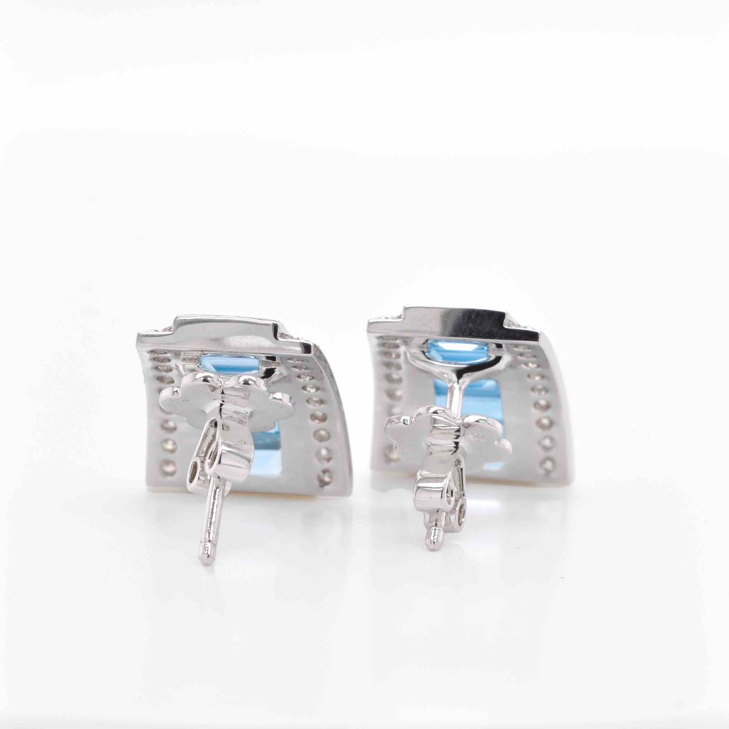 18K Gold Blue Topaz Pyramid Diamond Stud Earrings - Vaibhav Dhadda Jewelry