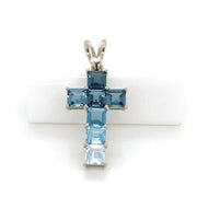 Linear Blue Topaz Cross Pendant