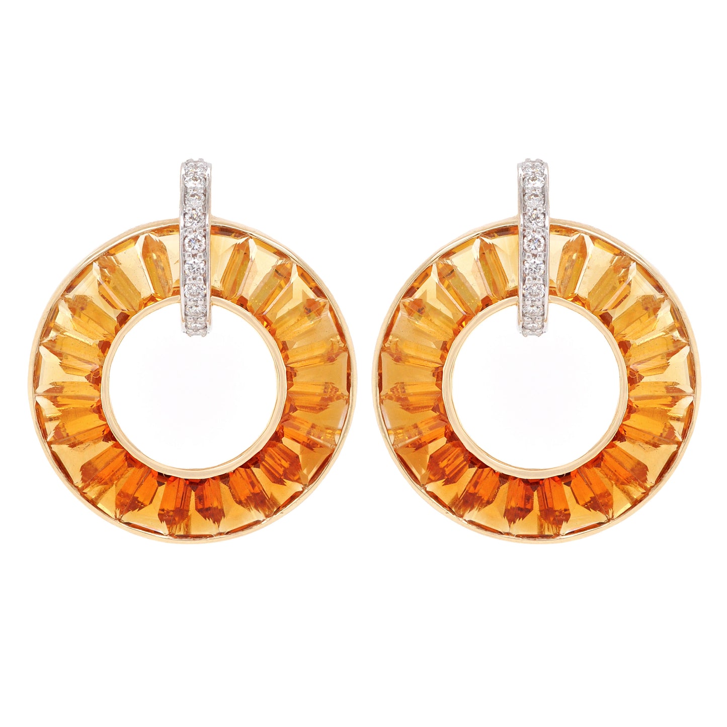 Circle Citrine Diamond Earrings