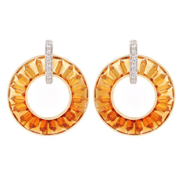 Circle Citrine Diamond Earrings