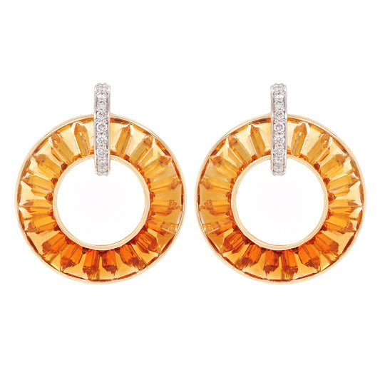 Circle Citrine Diamond Earrings