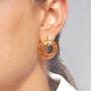 Circle Citrine Diamond Earrings