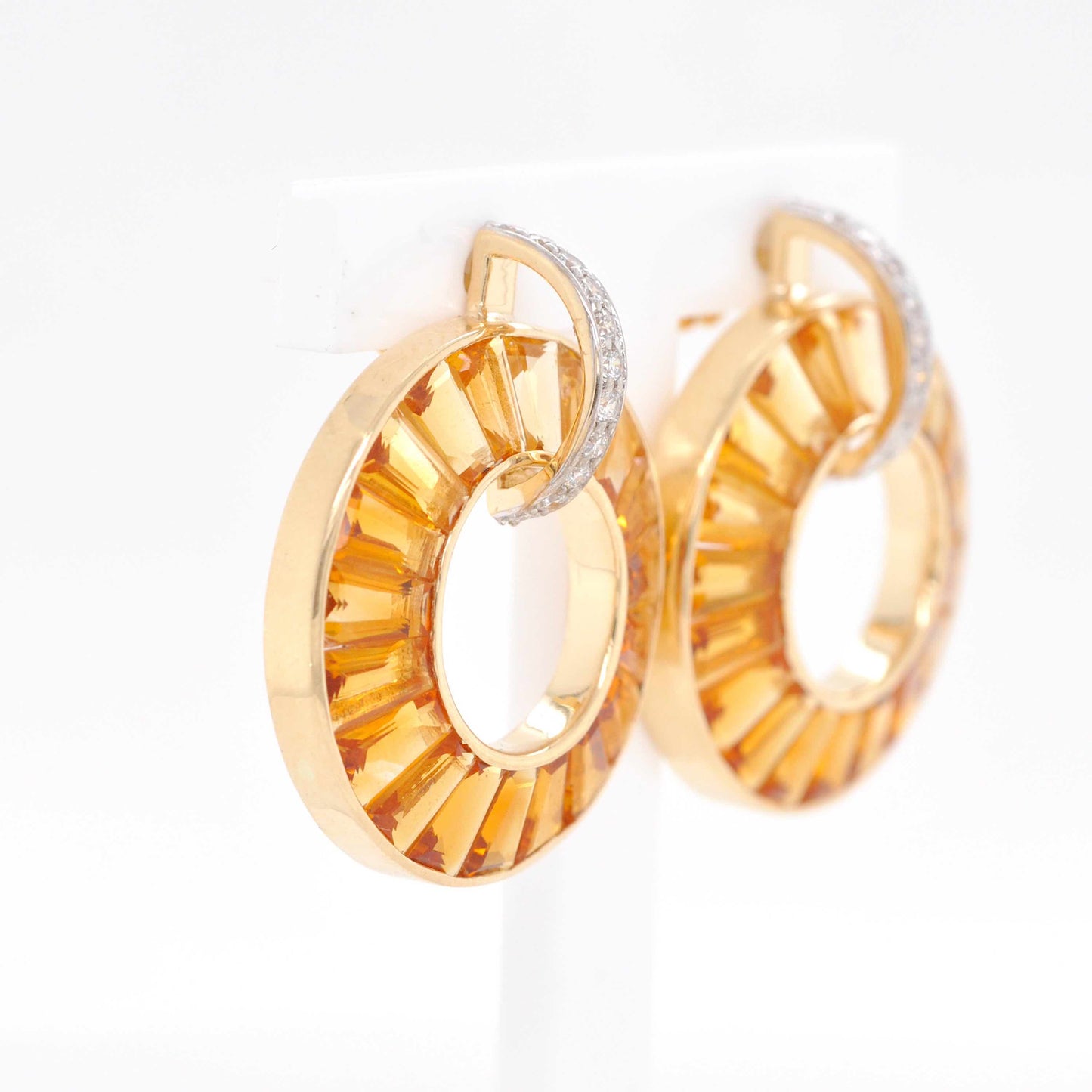 Circle Citrine Diamond Earrings