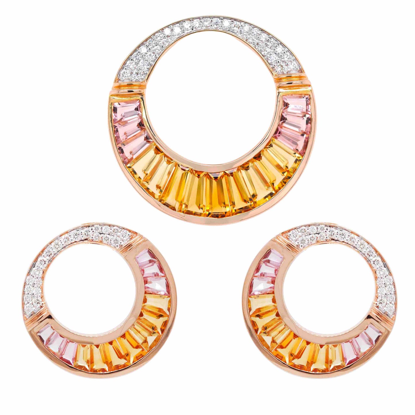 18K Gold Citrine Pink Tourmaline Diamond Cleopatra Set - Vaibhav Dhadda Jewelry