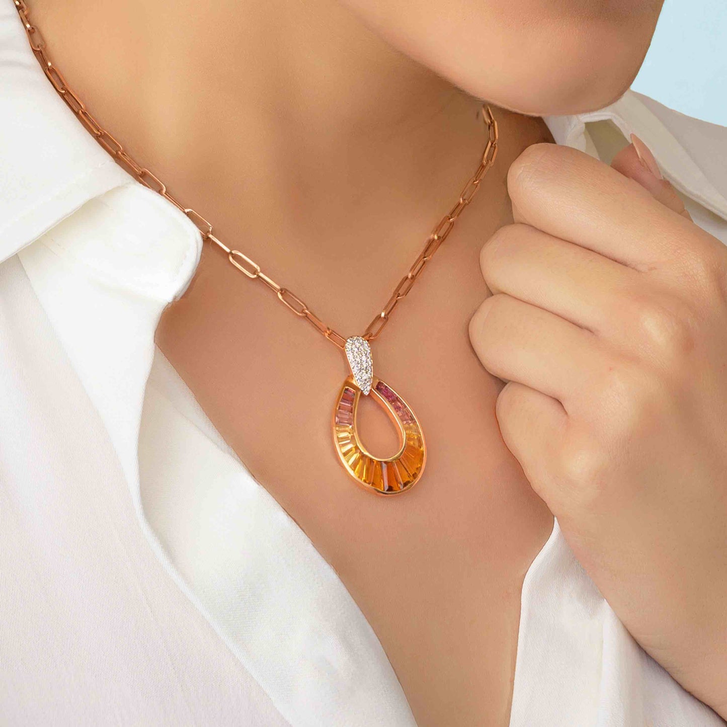 Doorknocker Citrine Pink Tourmaline Pendant