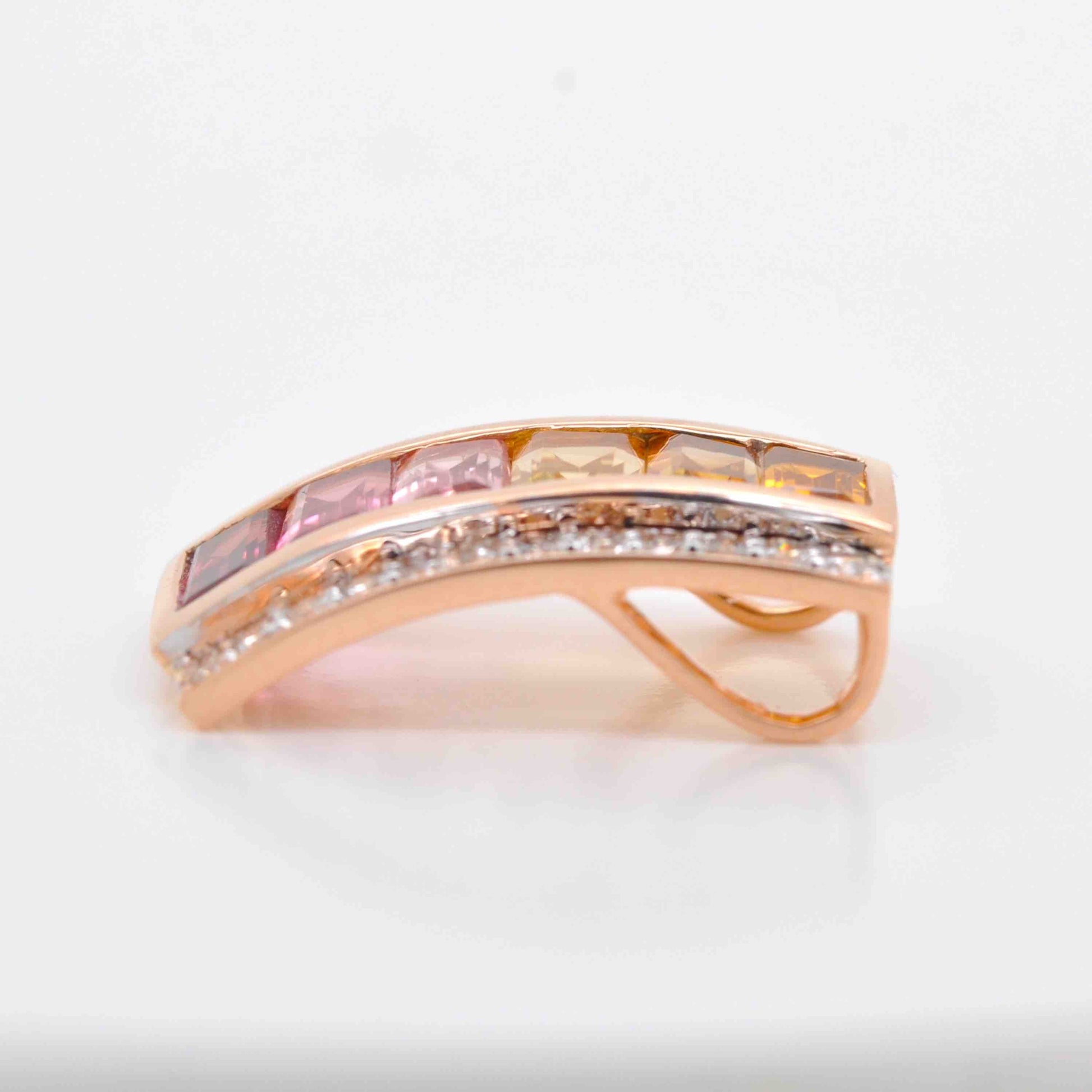 18K Gold Citrine Pink Tourmaline Pyramid Diamond Set - Vaibhav Dhadda Jewelry