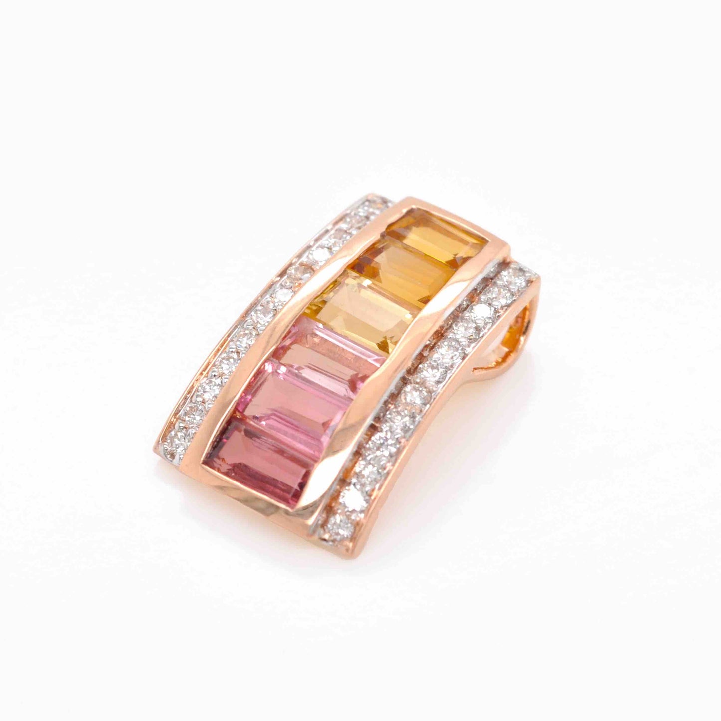 18K Gold Citrine Pink Tourmaline Pyramid Diamond Set - Vaibhav Dhadda Jewelry