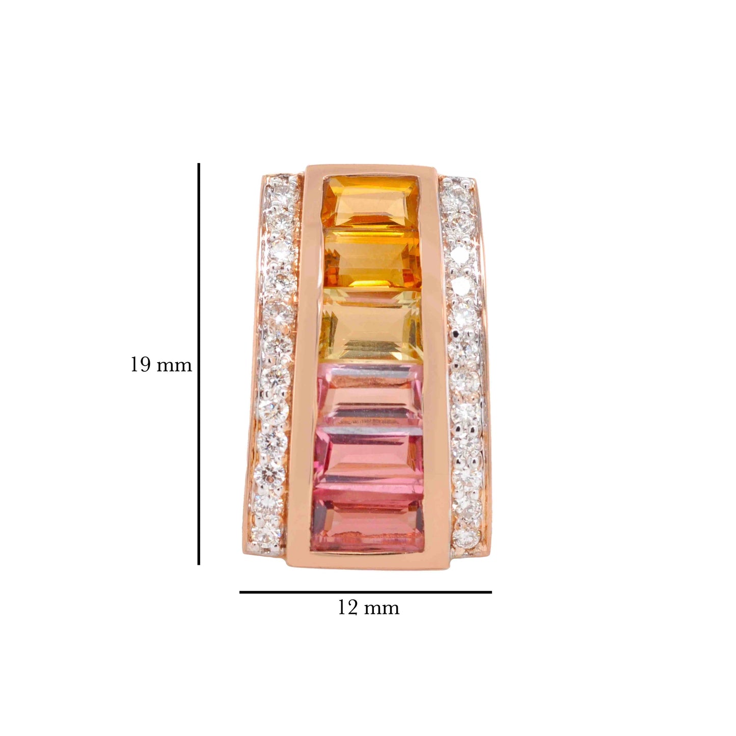 18K Gold Citrine Pink Tourmaline Pyramid Diamond Pendant Necklace
