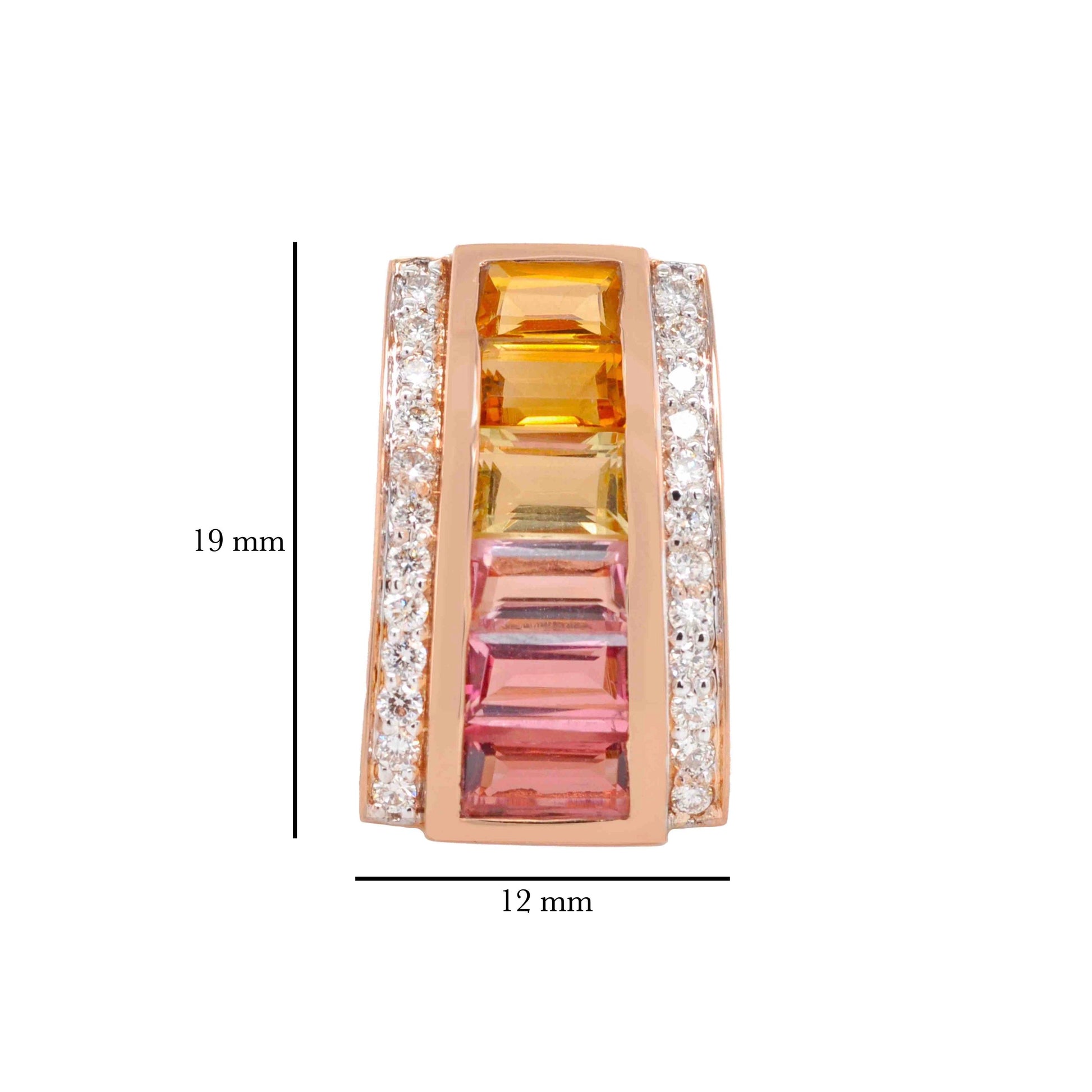 18K Gold Citrine Pink Tourmaline Pyramid Diamond Set - Vaibhav Dhadda Jewelry