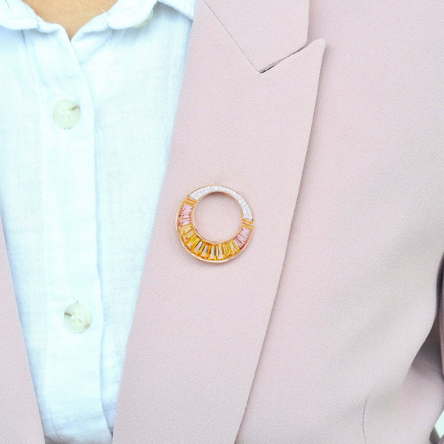 Brosche mit Kleopatra-Diamant-Anhänger aus 18-karätigem Gold mit Citrin und rosa Turmalin