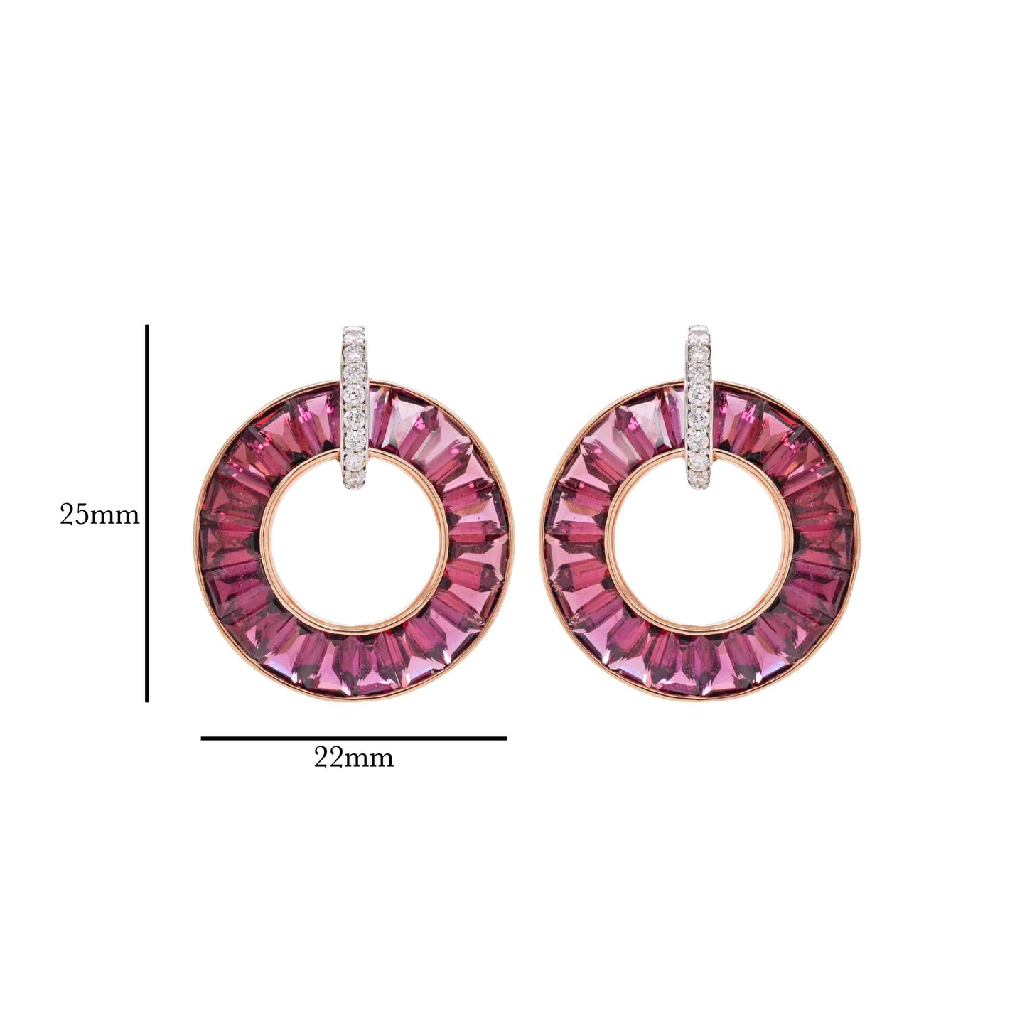 18K Gold Rhodolite Diamond Circle Earrings