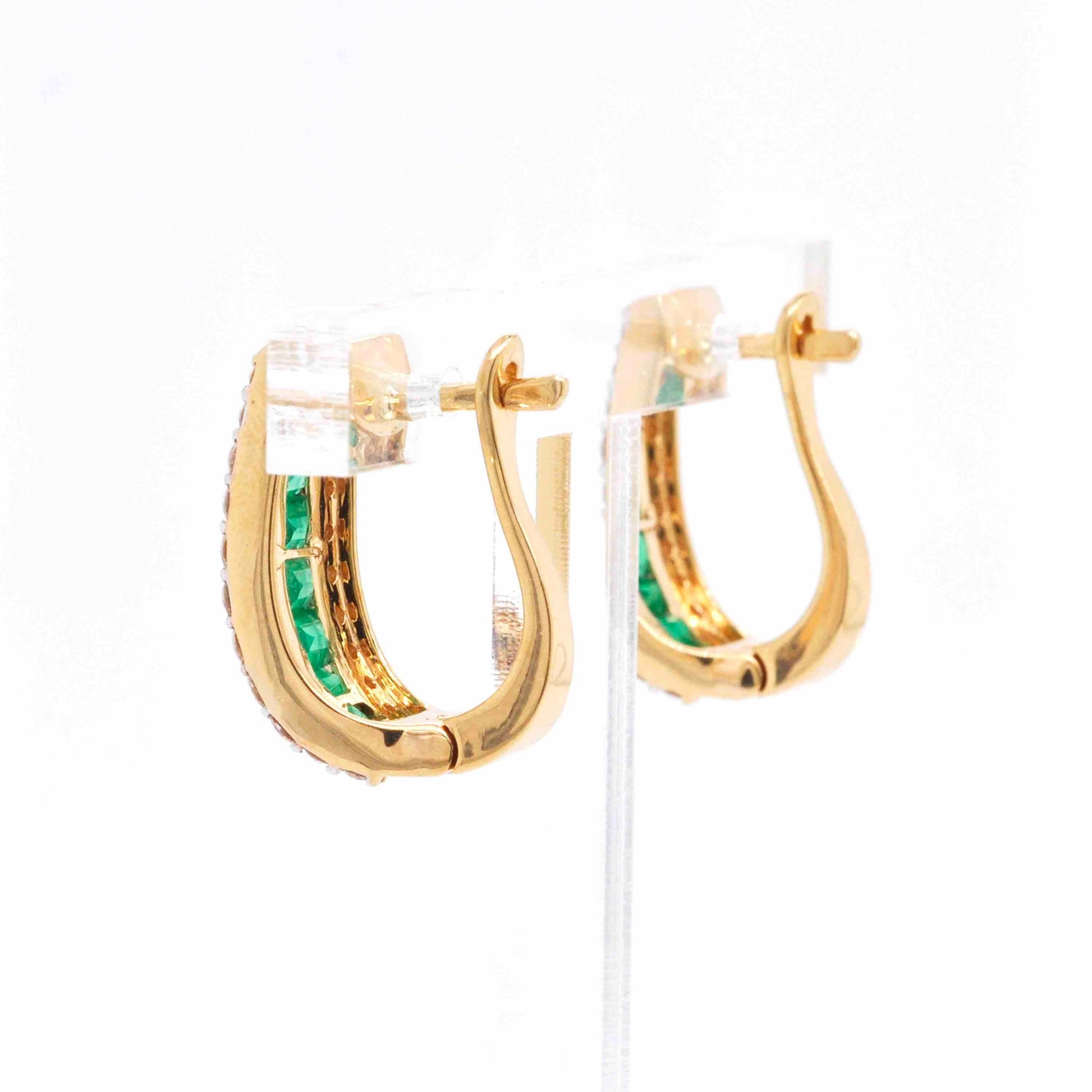 18k gold emerald diamond hoop earrings 